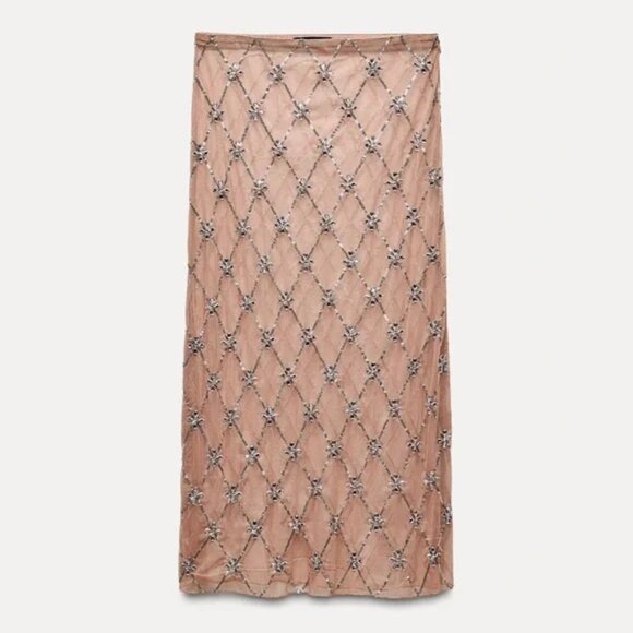 NWT ZARA SEQUINNED RHINESTONE TULLE SKIRT - Picture 3 of 7